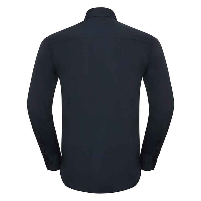French Navy - Back - Russell Collection Mens Poplin Tailored Long-Sleeved Shirt