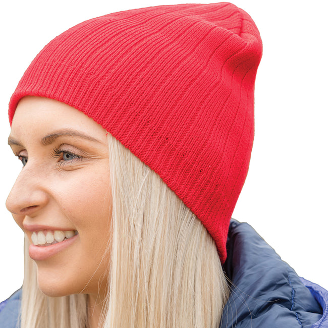 Red - Back - Result Winter Essentials Unisex Adult Knitted Cotton Beanie