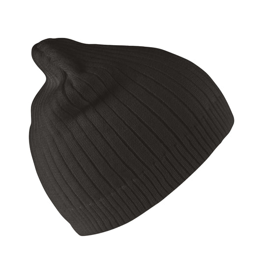 Black - Front - Result Winter Essentials Unisex Adult Knitted Cotton Beanie