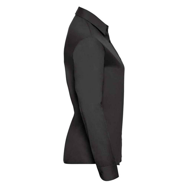 Black - Side - Russell Collection Womens-Ladies Poplin Easy-Care Long-Sleeved Formal Shirt