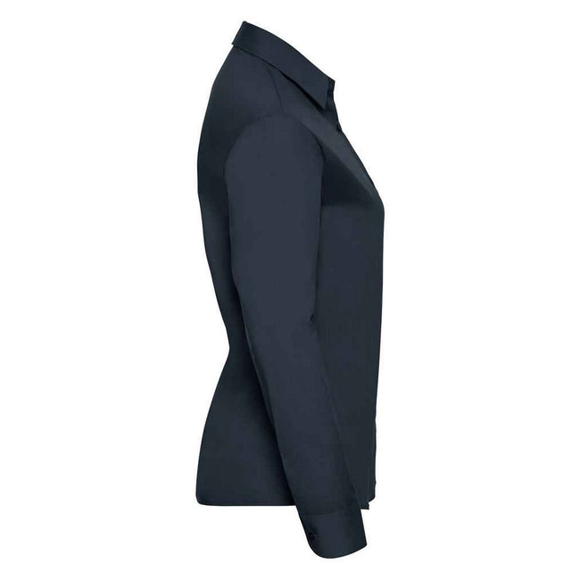 French Navy - Side - Russell Collection Womens-Ladies Poplin Easy-Care Long-Sleeved Formal Shirt