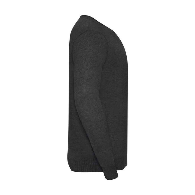 Charcoal Marl - Side - Russell Collection Mens Cotton Acrylic V Neck Sweatshirt