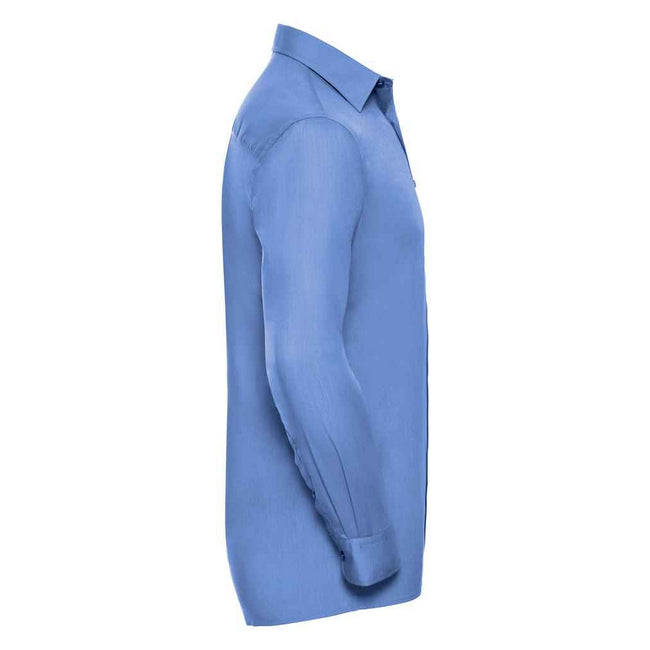 Corporate Blue - Side - Russell Collection Mens Poplin Easy-Care Long-Sleeved Formal Shirt