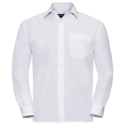 White - Front - Russell Collection Mens Poplin Easy-Care Long-Sleeved Formal Shirt