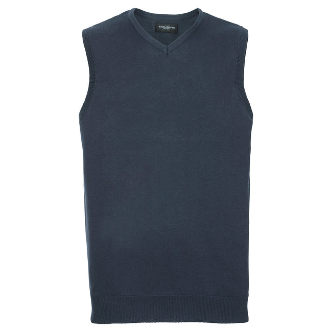 French Navy - Front - Russell Collection Mens Cotton Acrylic V Neck Sleeveless Sweatshirt