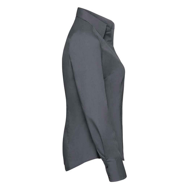 Convoy Grey - Side - Russell Collection Womens-Ladies Poplin Fitted Long-Sleeved Formal Shirt