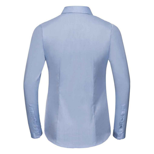 Light Blue - Back - Russell Collection Womens-Ladies Herringbone Long-Sleeved Formal Shirt