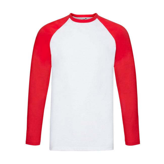 White-Red - Front - Fruit of the Loom Unisex Adult Contrast Long-Sleeved Baseball T-Shirt