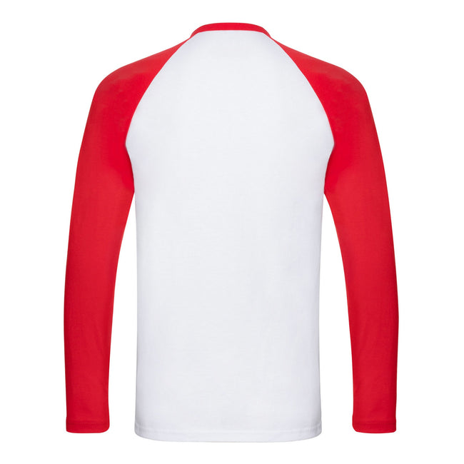 White-Red - Back - Fruit of the Loom Unisex Adult Contrast Long-Sleeved Baseball T-Shirt