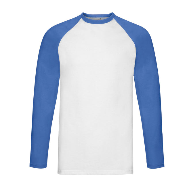 White-Royal Blue - Front - Fruit of the Loom Unisex Adult Contrast Long-Sleeved Baseball T-Shirt