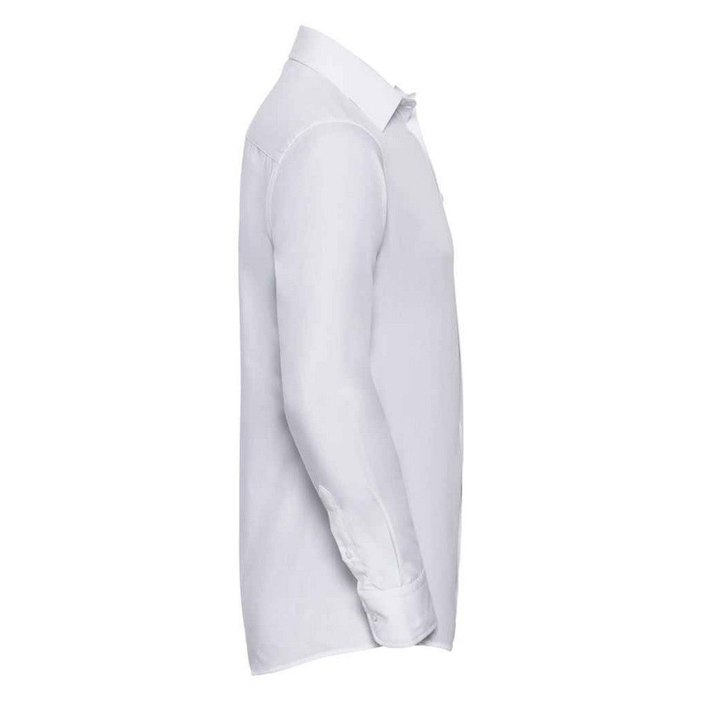 White - Side - Russell Collection Mens Poplin Tailored Long-Sleeved Formal Shirt