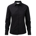 Black - Front - Russell Collection Womens-Ladies Cotton Poplin Easy-Care Long-Sleeved Formal Shirt