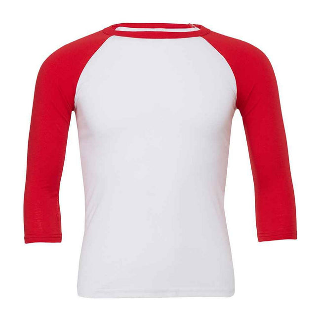 White-Red - Front - Canvas Unisex Adult 3-4 Sleeve Baseball T-Shirt