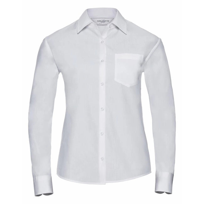 White - Front - Russell Collection Womens-Ladies Cotton Poplin Easy-Care Long-Sleeved Formal Shirt