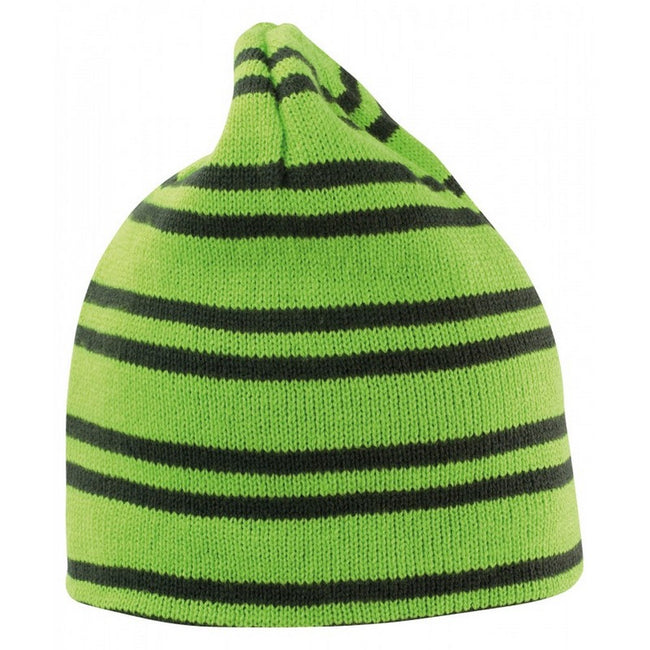Lime-Grey - Front - Result Unisex Adult Team Reversible Beanie