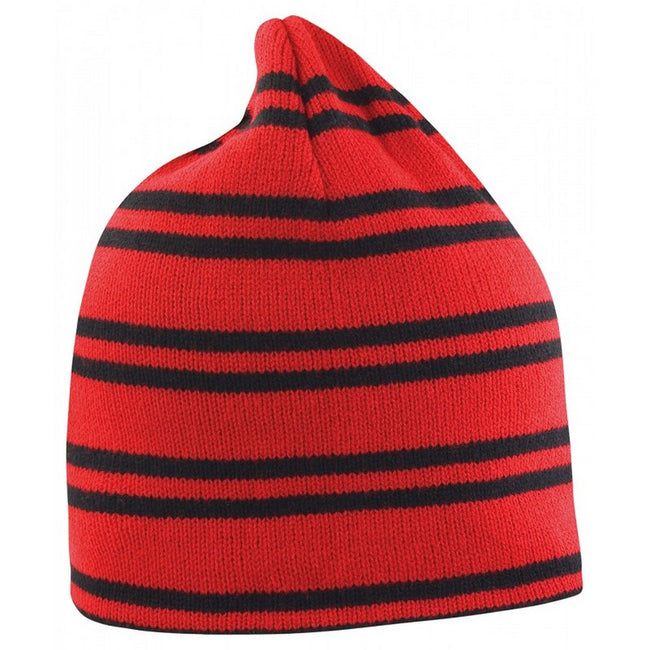 Red-Black - Front - Result Unisex Adult Team Reversible Beanie