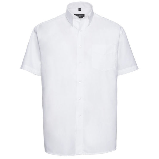 White - Front - Russell Collection Mens Oxford Easy-Care Short-Sleeved Formal Shirt