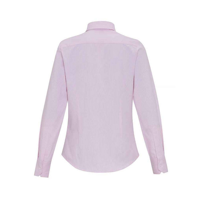 White-Pink - Back - Premier Womens-Ladies Striped Oxford Long-Sleeved Formal Shirt