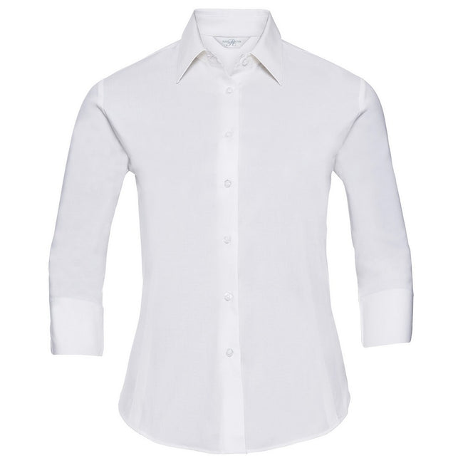 White - Front - Russell Collection Womens-Ladies Easy-Care Fitted 3-4 Sleeve Formal Shirt