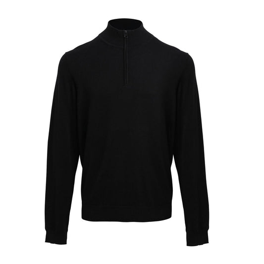 Black - Front - Premier Mens Zip Neck Sweatshirt