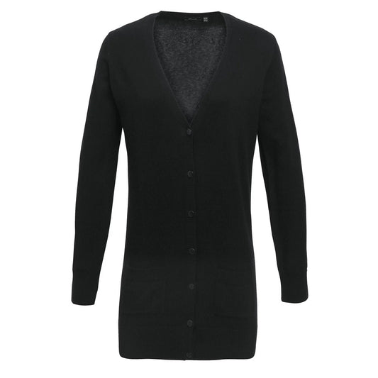 Black - Front - Premier Womens-Ladies Longline V Neck Cardigan