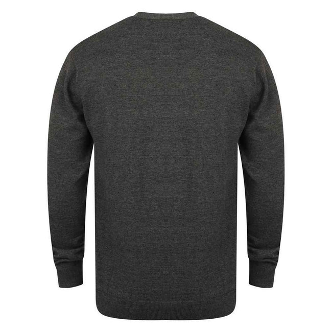 Grey Marl - Back - Henbury Mens Cotton Acrylic V Neck Cardigan