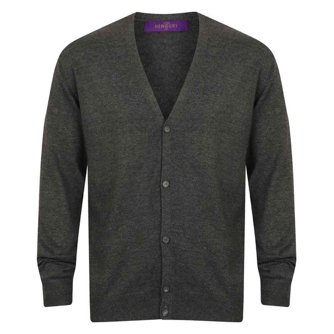 Grey Marl - Front - Henbury Mens Cotton Acrylic V Neck Cardigan