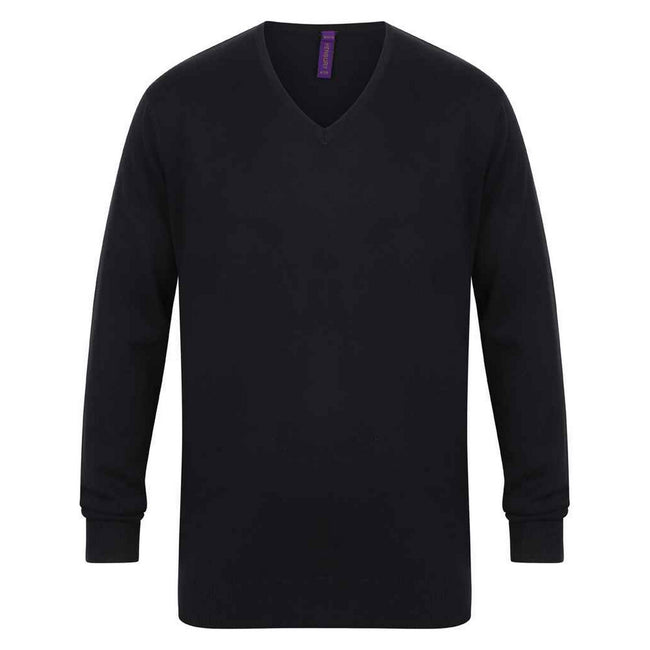 Navy - Front - Henbury Mens Cotton Acrylic V Neck Sweatshirt