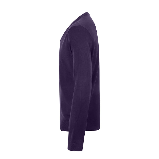 Purple - Side - Henbury Mens Cotton Acrylic V Neck Sweatshirt