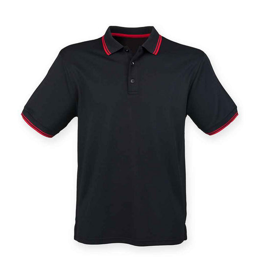Black-Red - Front - Henbury Mens CoolPlus Tipped Polo Shirt