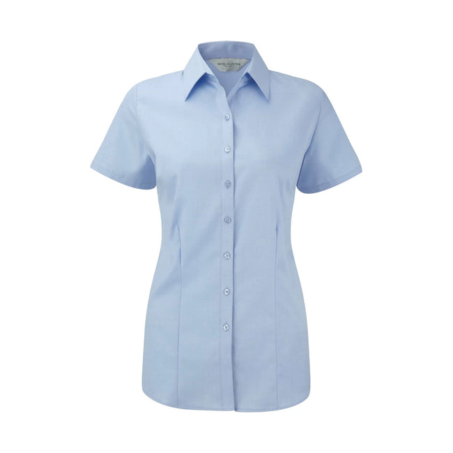 Light Blue - Front - Russell Collection Womens-Ladies Herringbone Formal Shirt