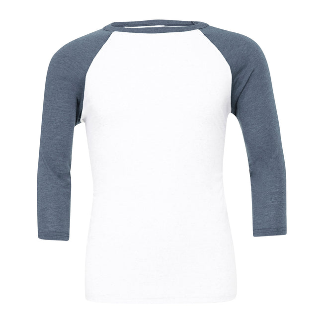 White-Denim - Front - Bella + Canvas Unisex Adult Triblend 3-4 Sleeve Baseball T-Shirt