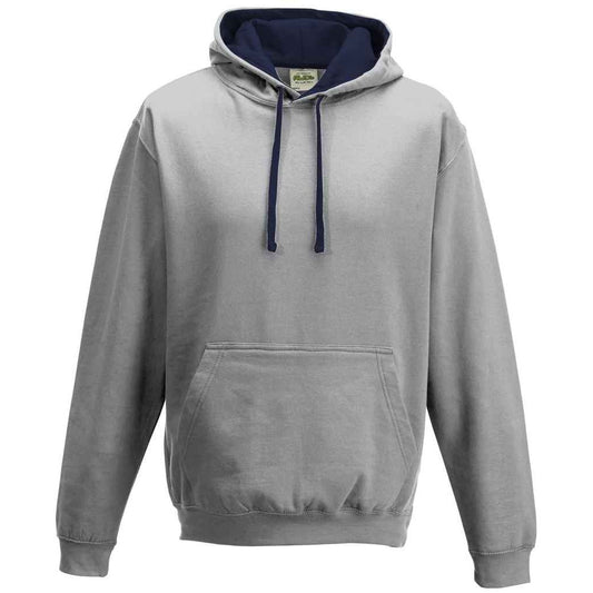 Heather Grey-French Navy - Front - Awdis Unisex Adult Varsity Hoodie