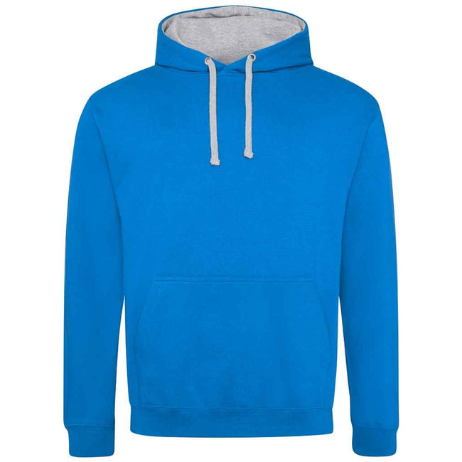 Sapphire Blue-Heather Grey - Front - Awdis Unisex Adult Varsity Hoodie