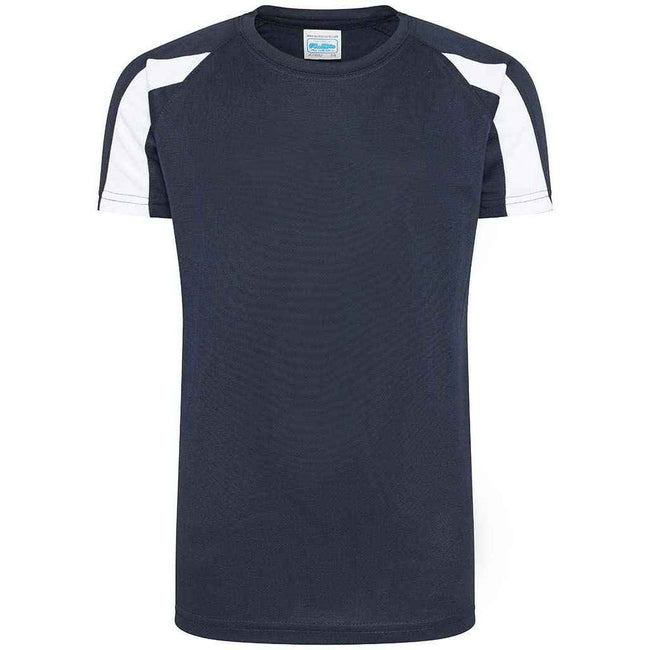 French Navy-Arctic White - Front - AWDis Cool Childrens-Kids Contrast Moisture Wicking T-Shirt