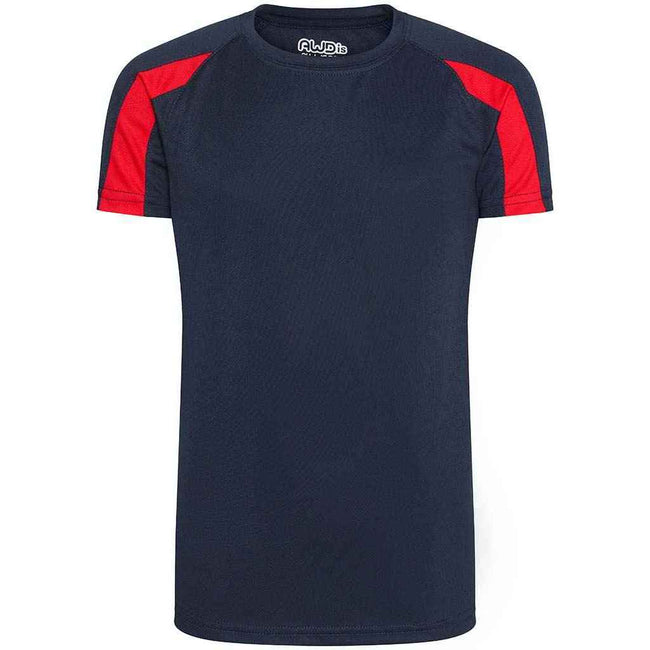 French Navy-Fire Red - Front - AWDis Cool Childrens-Kids Contrast Moisture Wicking T-Shirt
