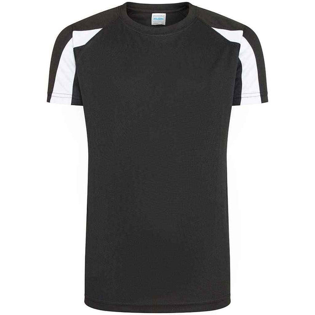 Jet Black-Arctic White - Front - AWDis Cool Childrens-Kids Contrast Moisture Wicking T-Shirt
