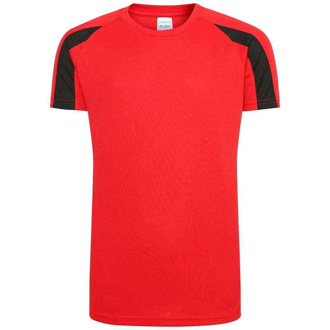 Fire Red-Jet Black - Front - AWDis Cool Childrens-Kids Contrast Moisture Wicking T-Shirt