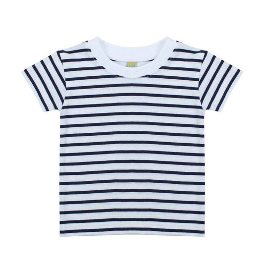 White-Oxford Navy - Front - Larkwood Childrens-Kids Striped Crew Neck T-Shirt