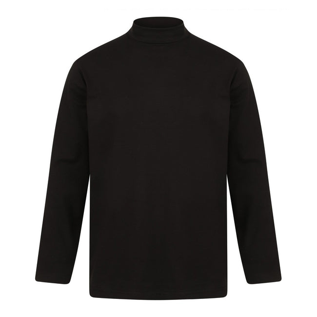 Black - Back - Henbury Mens Roll Neck Long-Sleeved Top
