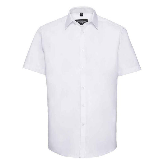 White - Front - Russell Collection Mens Herringbone Short-Sleeved Formal Shirt
