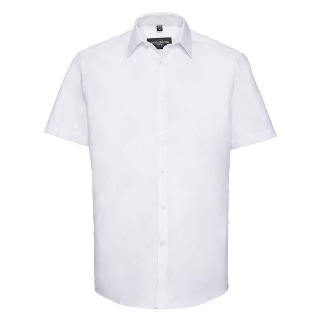 White - Front - Russell Collection Mens Herringbone Short-Sleeved Formal Shirt