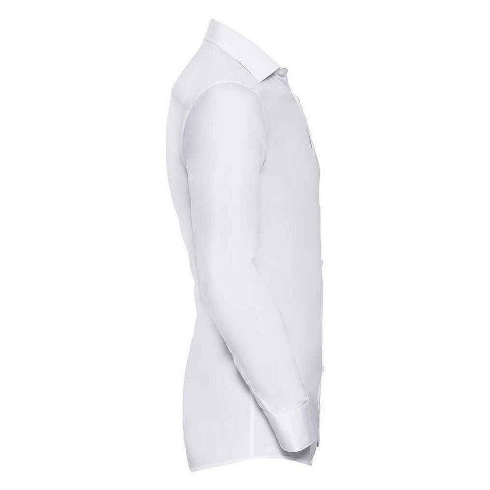 White - Side - Russell Collection Mens Ultimate Stretch Long-Sleeved Formal Shirt