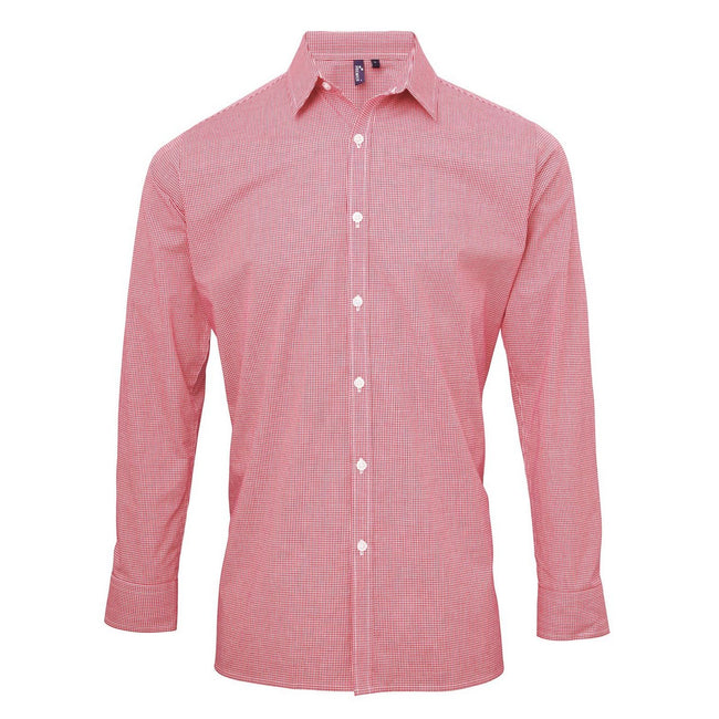Red-White - Front - Premier Mens Gingham Long-Sleeved Shirt