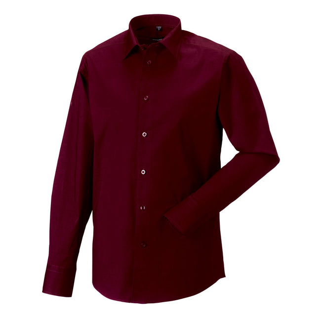 Port - Front - Russell Collection Mens Fitted Long-Sleeved Shirt