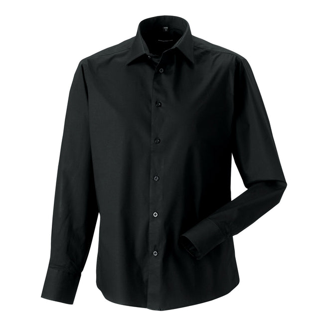 Black - Front - Russell Collection Mens Fitted Long-Sleeved Shirt