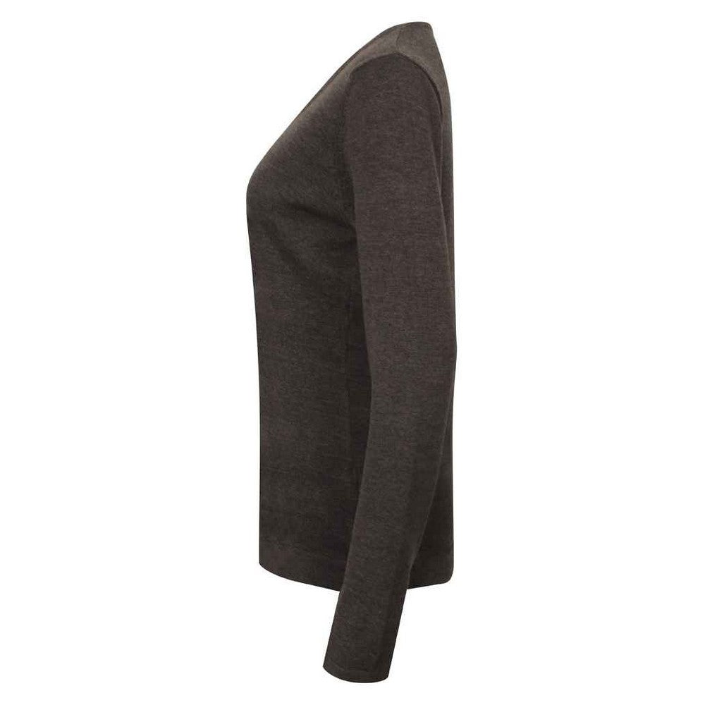 Grey Marl - Side - Henbury Womens-Ladies Cotton Acrylic V Neck Sweatshirt