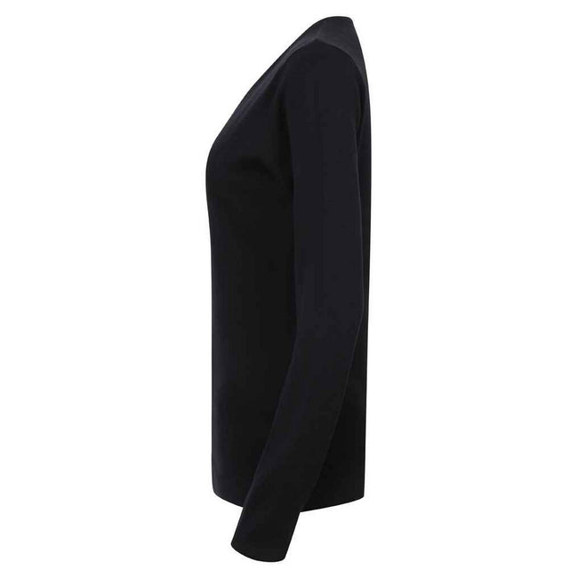 Navy - Side - Henbury Womens-Ladies Cotton Acrylic V Neck Sweatshirt
