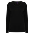 Black - Front - Henbury Womens-Ladies Cotton Acrylic V Neck Sweatshirt