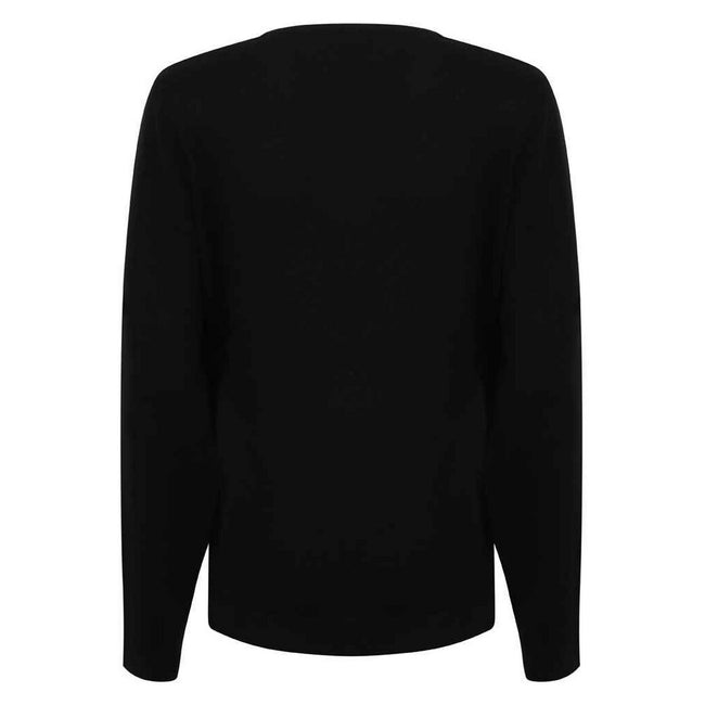 Black - Back - Henbury Womens-Ladies Cotton Acrylic V Neck Sweatshirt